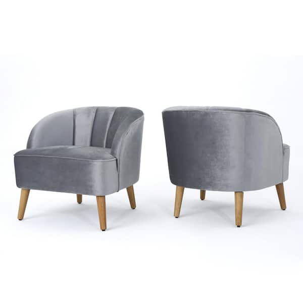 Noble House Amaia Pewter Velvet Upholstered Club Chair (Set of 2)