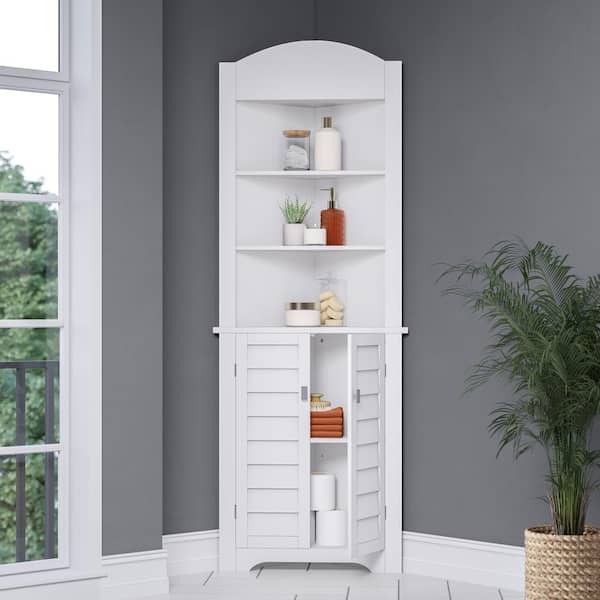 Brookfield 24.81 in. W x 17.56 in. D x 68.25 in. H White Tall Corner Bathroom Cabinet Storage Organizer