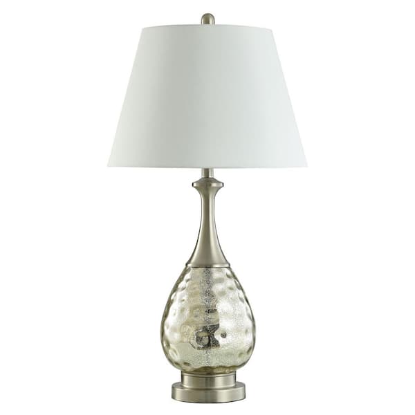 StyleCraft Mercury Glass Table Lamp with White Linen Shade 33.5 in.