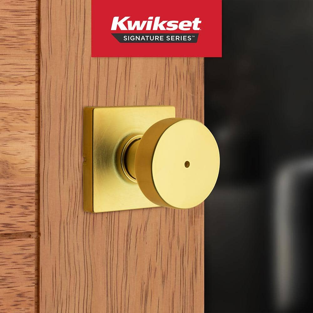 Satin Brass Square Privacy Door Knob with Circle Handle