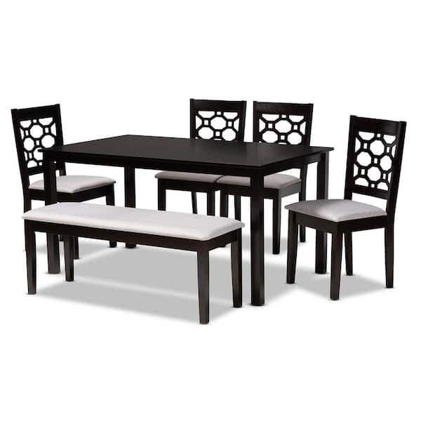 Baxton Studio Gabriel 6-Piece Grey and Dark Brown Dining Set