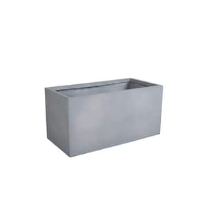 Flora Modern Rectangular Fiberstone and MGO Clay Planter Pot With Drainage Holes in Grey (12 in. H)