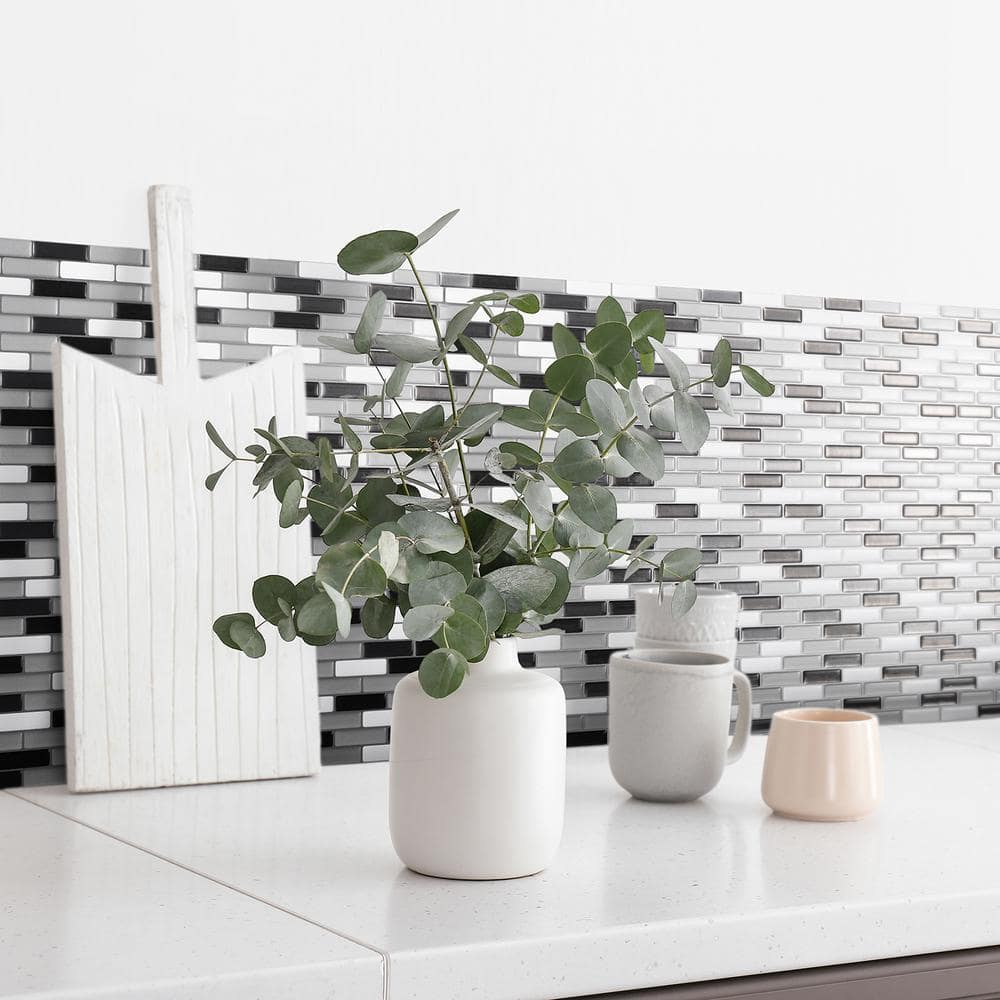 Murano Metallik Gray Glossy Peel and Stick Wall Tile
