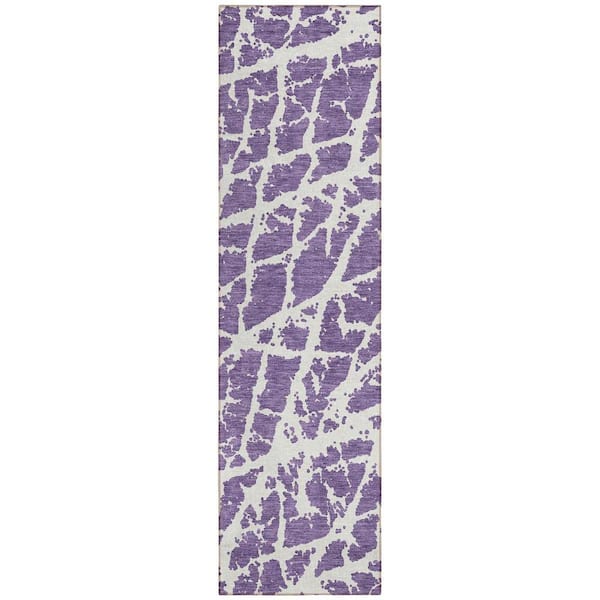 HomeRoots Purple and White 2 ft. x 7 ft. Abstract Indoor / Outdoor Area Rug