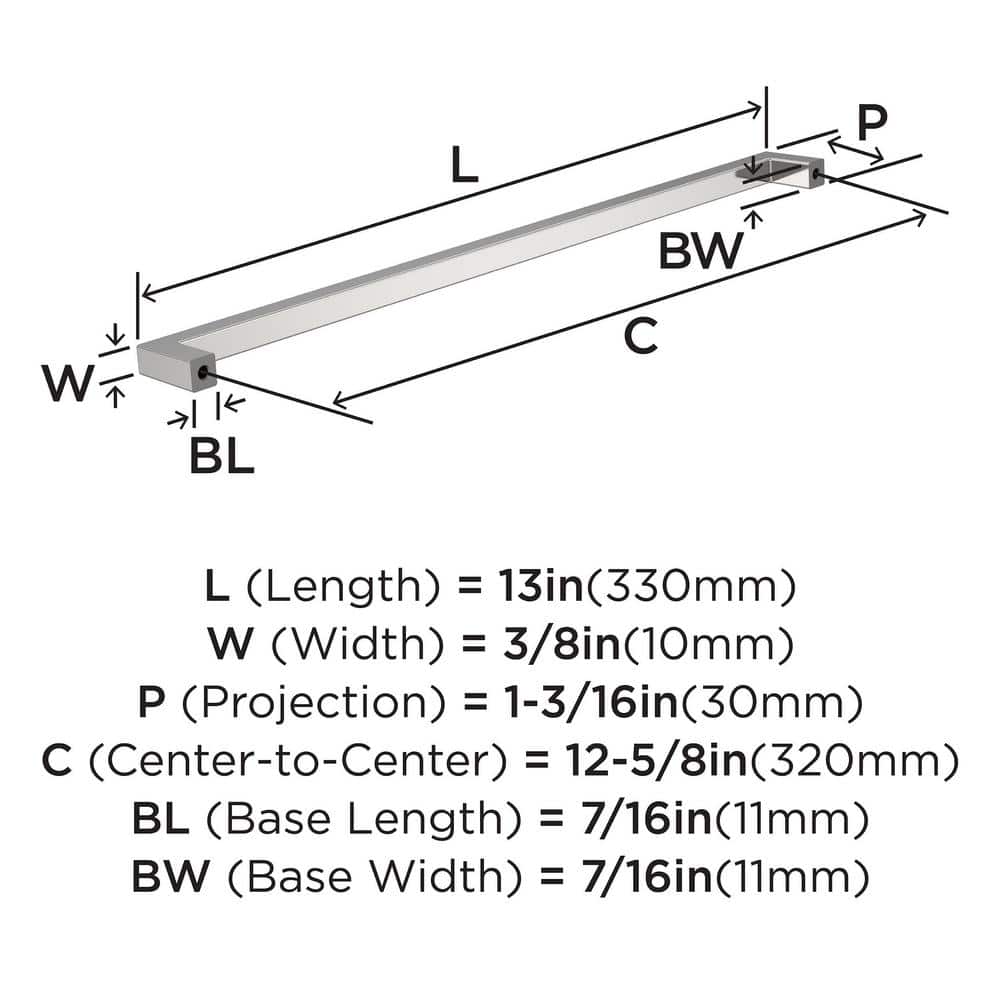 Monument Polished Chrome 13-Inch Rectangular Bar Pull