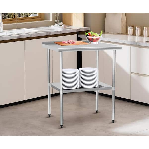 Tileon Stainless Steel Table, Metal Prep Table with Adjustable Undershelf for Commercial Kitchen and Garage & Outdoor in Silver