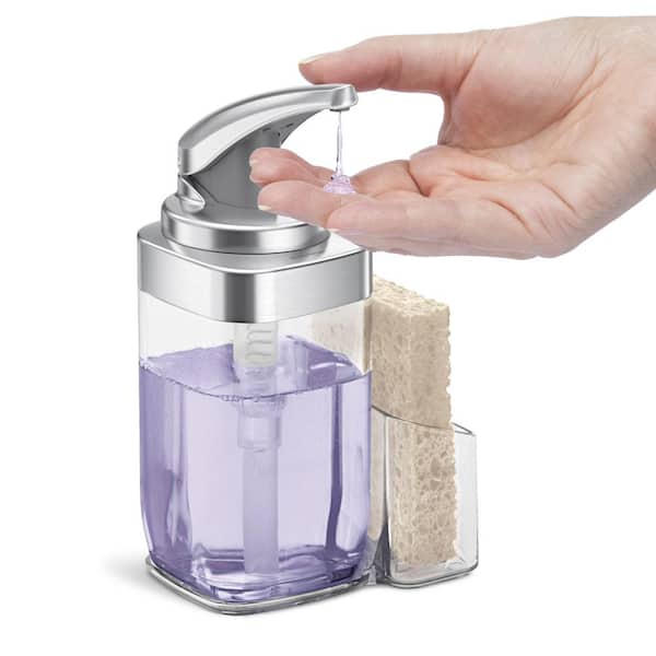 22 fl. oz. Brushed Nickel Square Push Pump Soap Dispenser with Sponge Caddy