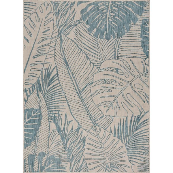 Lr Home Tropical White Blue 7 Ft 6, Blue And Green Tropical Outdoor Rug