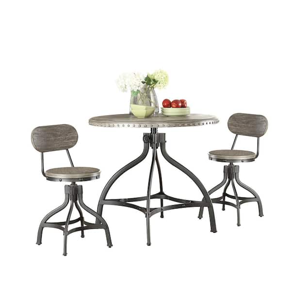 Acme Furniture Fatima 3-Piece Pack Adjustable Gray Oak Counter Height Dining Set