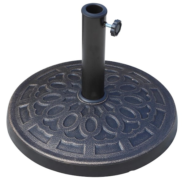Otryad 17in. 26 lbs Round Resin Patio Umbrella Base Parasol Holder with Pattern & Easy Setup, for 1.5", 1.89" Pole in Bronze