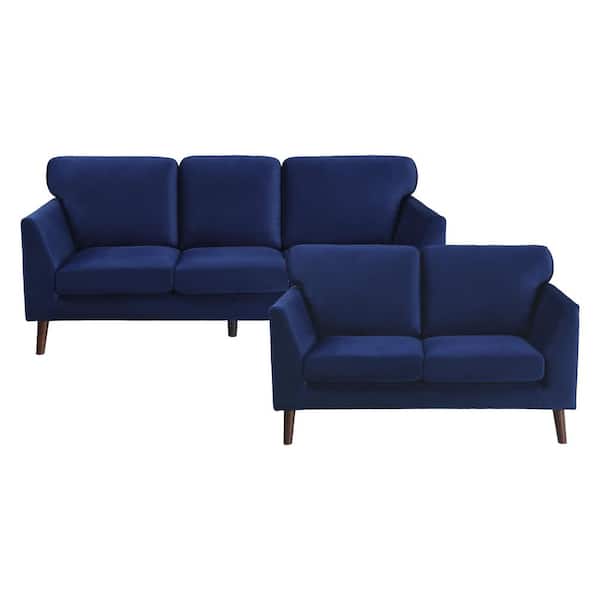 EVERGLADE HOME Mendon 139 in. W Square Arm Velvet Rectangle Sofa in Blue with 5-Seats