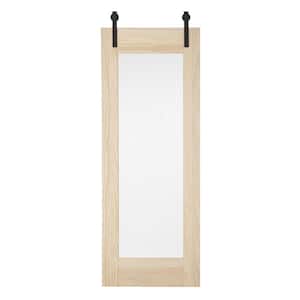 34 in. x 84 in. Timber Hill Rain Glass and Unfinished Pine Wood Sliding Barn Door Slab with Hardware Kit