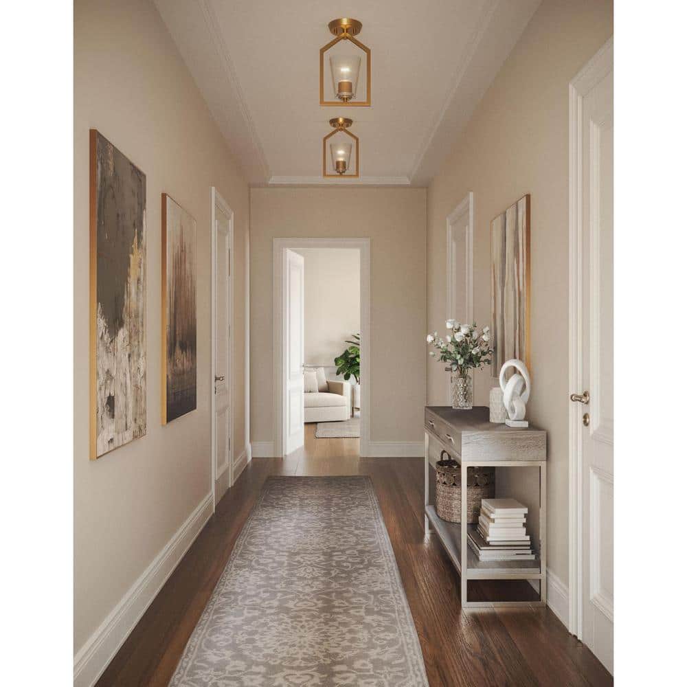 Brushed Gold and Clear Glass Semi-Flush Mount Light