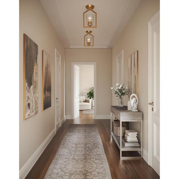 Progress Lighting Vertex Collection 7.37 in. One-Light Brushed Gold Clear Glass Contemporary Semi-Flush Mount