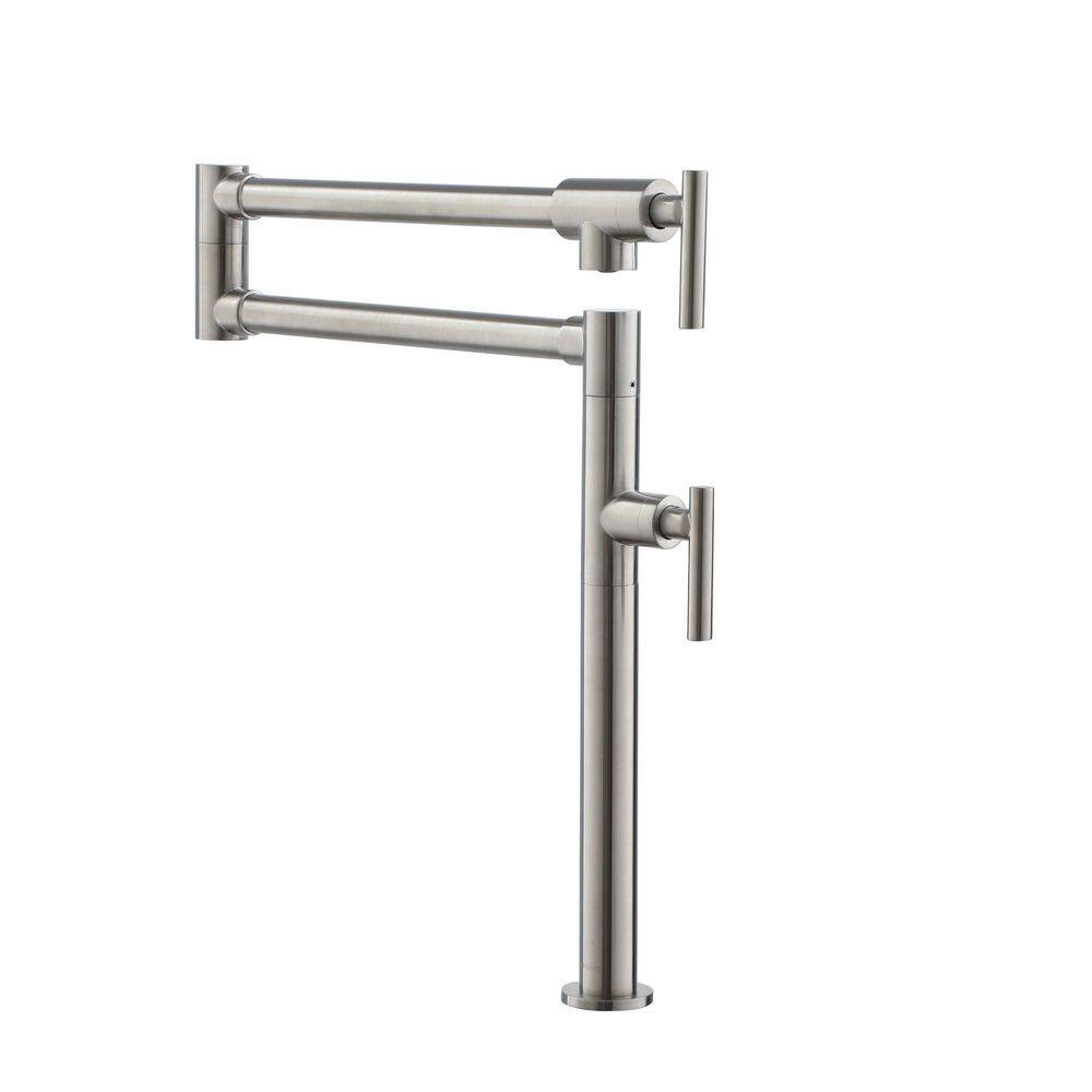 Residential Deck Mount Pot Filler Kitchen Faucet with Dual Handles and Swing Arm in Brushed Nickel price history on PriceWatchPro