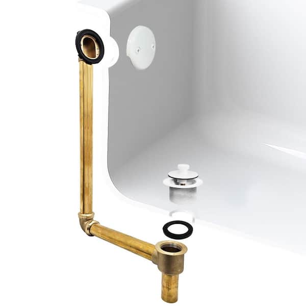 22 in. Direct Connect 17-Gauge Brass Waste and Overflow with Twist and Close Drain Trim Powder Coat White