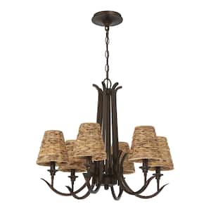 Kokomo 6 Light Aged Bronze Finish Chandelier with Natural Sea Grass Shades for Kitchen Dining Foyer, No Bulb Included