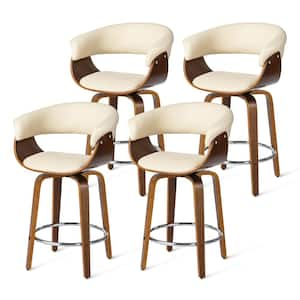 34.75 in. H Mid-century Modern Cream Leatherette Swivel Counter Stool with Walnut Bentwood Frame (Set of 4)