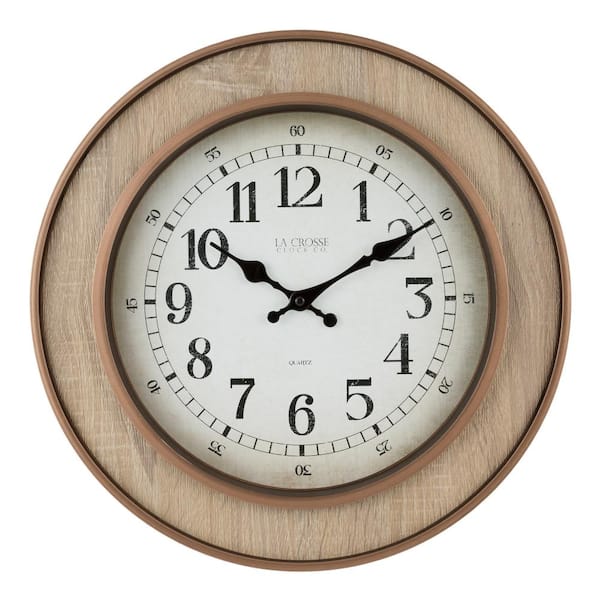 La Crosse Clock 16 in. Livingston Quartz Analog Beige Wall Clock
