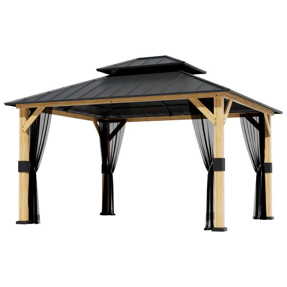 13 ft. x 11 ft. Cedar Wood Outdoor Patio Hardtop Gazebo with Double Galvanized Steel Roof and Mosquito Netting price history on PriceWatchPro