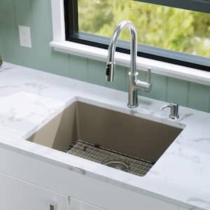 タカショー　キューブボッドカント　ムーングレー Karran QU- 820 Quartz 24.38 in Single Bowl Undermount Kitchen Sink