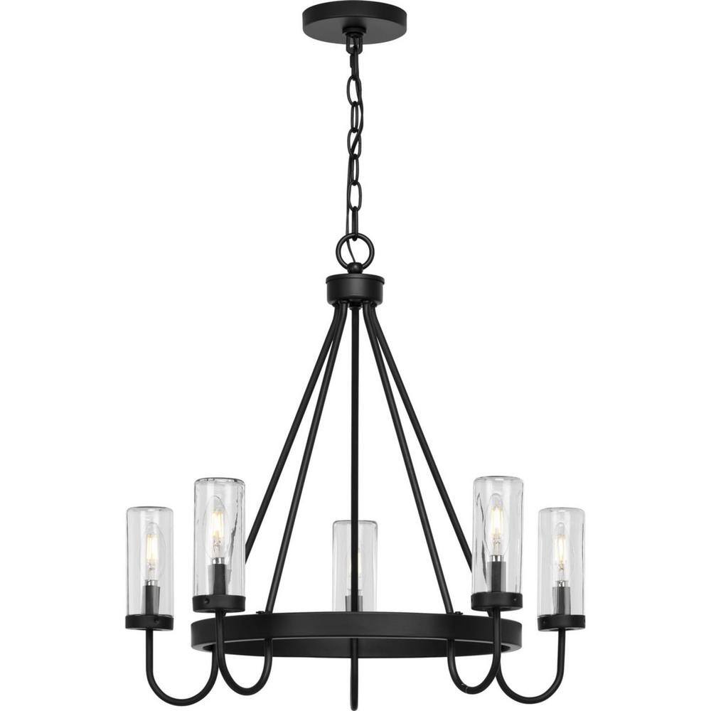 Matte Black Outdoor Cage Chandelier with Clear Glass Shades