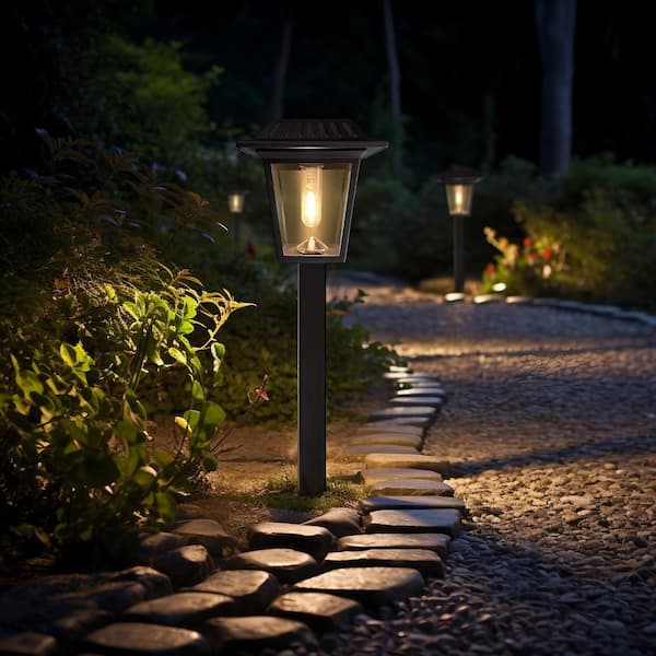Black Integrated LED Outdoor Solar Pathway Lights with Clear Glass (4-Pack)