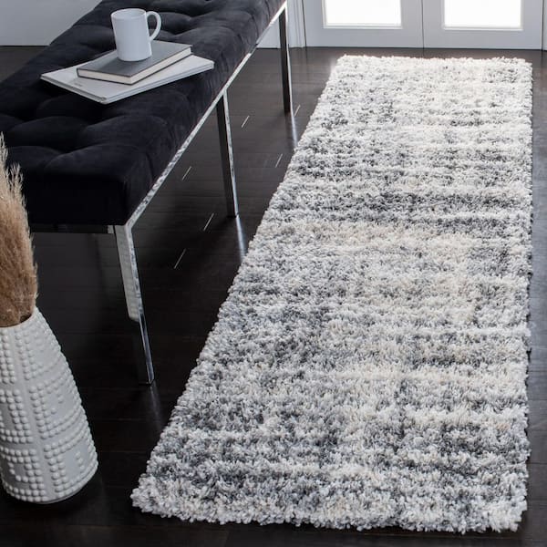 Fontana Shag 2 ft. x 6 ft. Gray/Ivory Striped Gradient Abstract Runner Rug