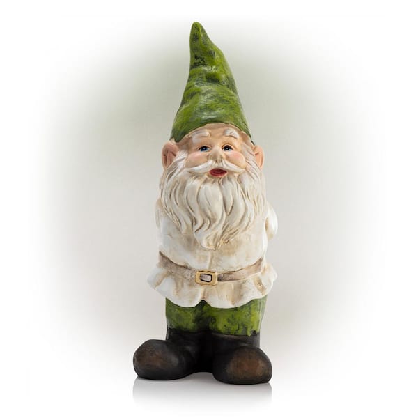 Alpine Corporation 12 in. Tall Traditional Outdoor Garden Gnome Yard Statue Decoration