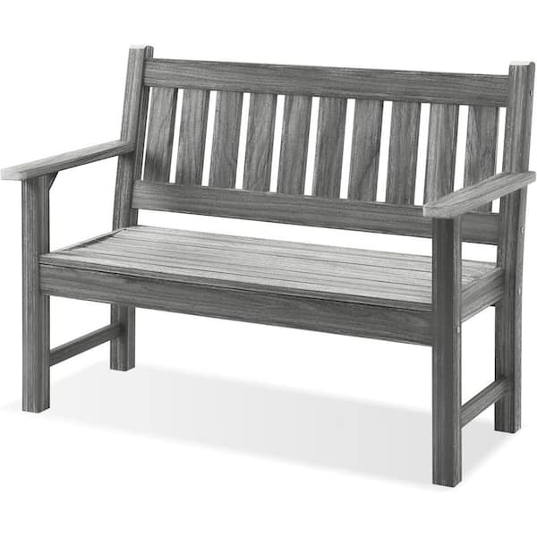 Light Gray 2-Person Garden Bench Plastic Outdoor Loveseat