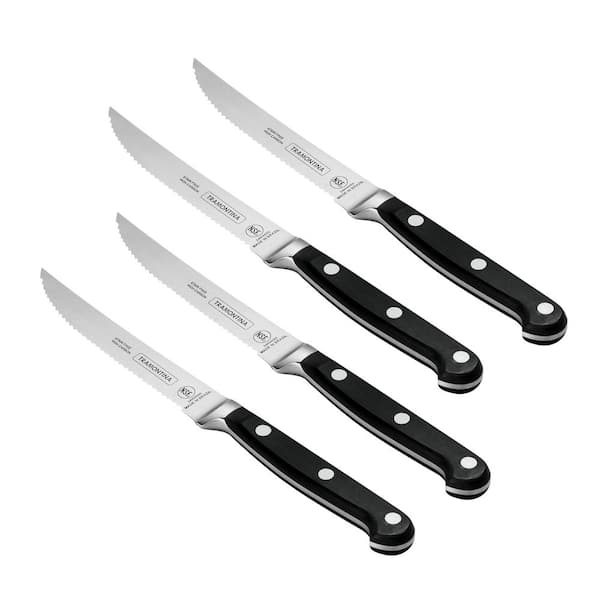 Pro Series 5 Inch High-Carbon Steel Full Tang Forged Serrated Steak Knife with Nylon Handle (Set of 4)