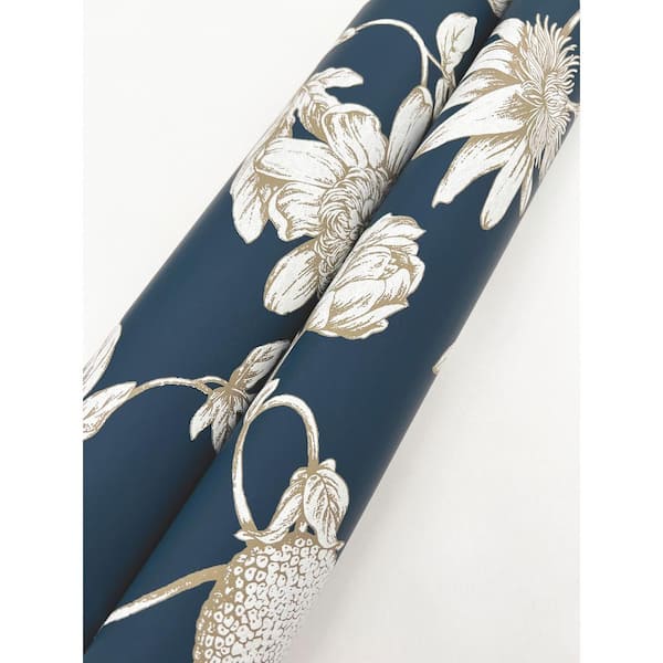 York Wallcoverings Passion Flower Toile Navy Wallpaper Roll RT7856