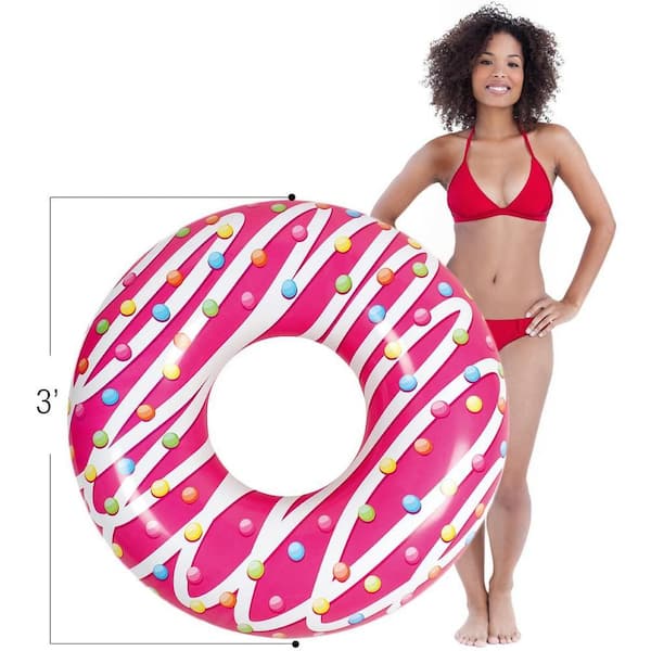 Virsus Bouée Gonflable Ronde 261NP – Diamètre 107 Cm, Donut Rose Fraises, Poignées, étanche, Pour Piscine Et Plage