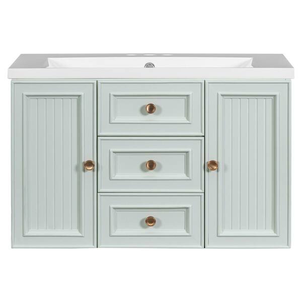 Ziyudura 30 in. Single Sink Floating Green Bath Vanity with White ...