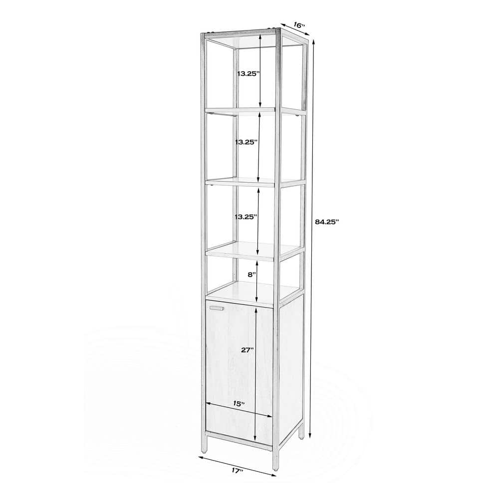 Hans Narrow Black and Natural Wood 84" Etagere Bookcase with Iron Frame