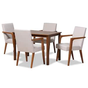 Glenda 5-Piece Greyish Beige and Walnut Brown Dining Set