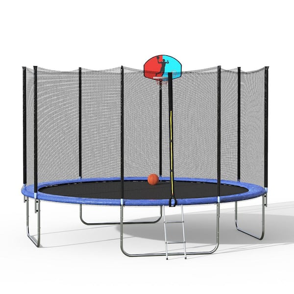 Op het randje Previs site Nat Wateday Outdoor 12 ft. Round Trampoline with with Safety Enclosure Net,  Ladder, Spring Cover Padding PF-SM000030AAC - The Home Depot