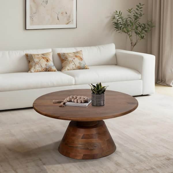 Liv & Skye 34 in. Brown Round Solid Wood Tapered Coffee Table