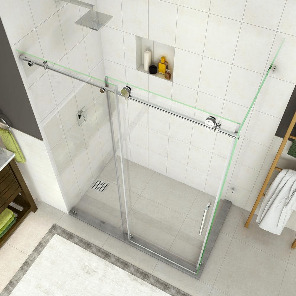 Coraline Frameless Clear Glass Sliding Shower Enclosure with Chrome Finish