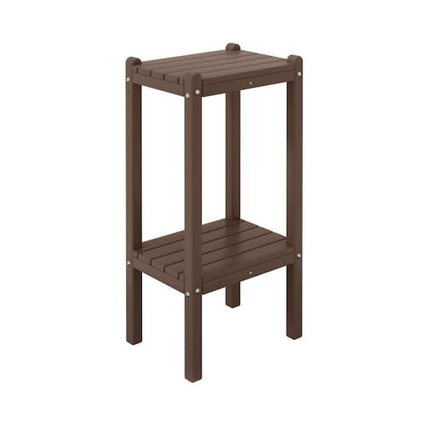 Laguna Plastic Indoor/Outdoor Patio Side Table with Storage Shelf Dark Brown