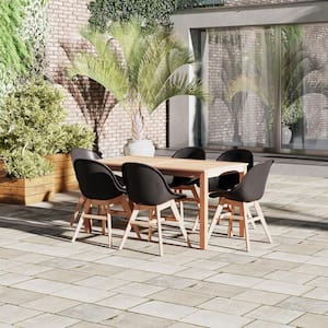 Kiki 7-Piece Patio Rectangular Outdoors Dining Table Set Eucalyptus Wood Set Ideal for, Black