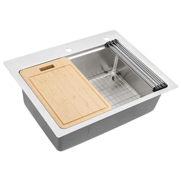 Renaro 28 in. Drop-in Single Bowl 16-Gauge Stainless Steel Stainless Steel Kitchen Sink with Accessories