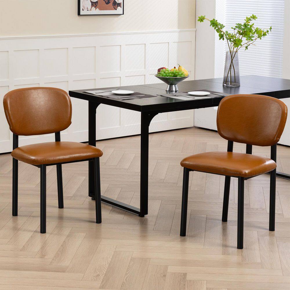 Berdine Light Brown Faux Leather Upholstered Dining Chair with Black Iron Legs Set of 2 price history on PriceWatchPro