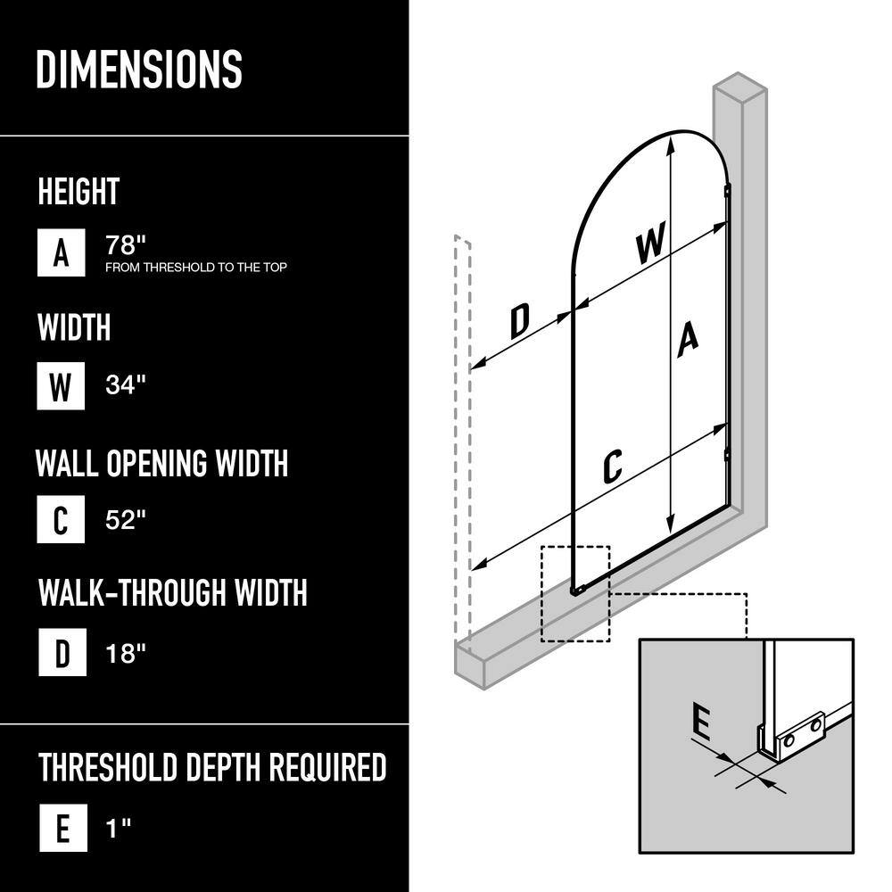 Arden Matte Black 34" x 78" Framed Shower Screen with Fluted Glass