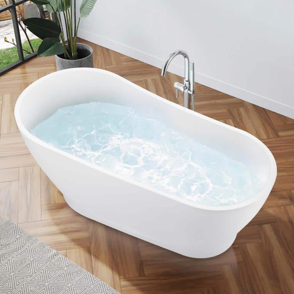 67 in. Acrylic Single Slipper Flatbottom Freestanding Soaking Bathtub in Gl