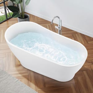 67 in. Acrylic Single Slipper Flatbottom Freestanding Soaking Bathtub in Glossy White Overflow and Pop-Up Drain