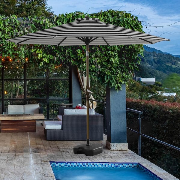 Taylor 9 ft. Market Umbrella with Tilt and Crank with Base Included in Black/White Stripe