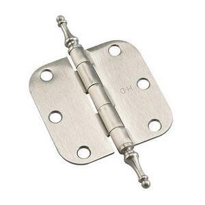 5-5/16 in. x 3 in. Brushed Nickel Full Mortise Butt Hinge with Removable Pin and Steeple Tips (2-Pack)