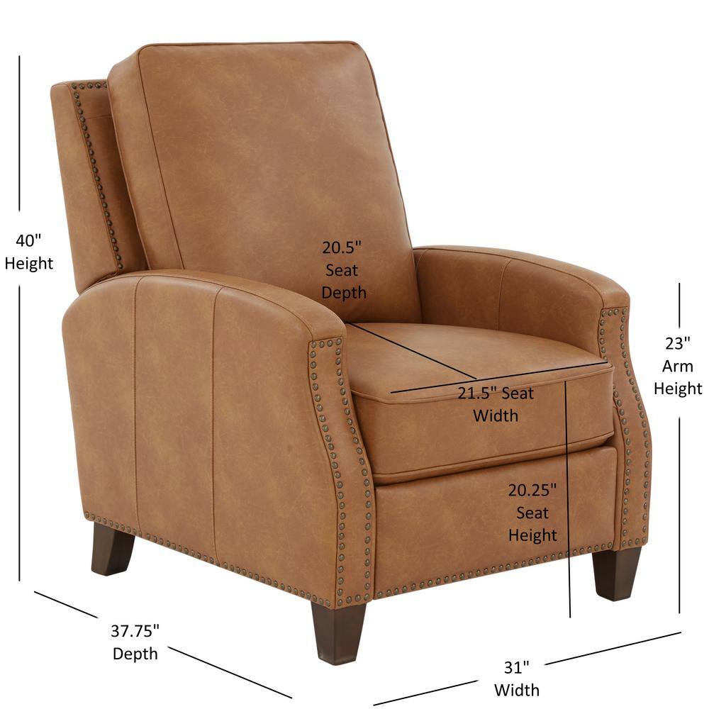 Saddle Brown Faux Leather Push Back Recliner with Nailhead Trim