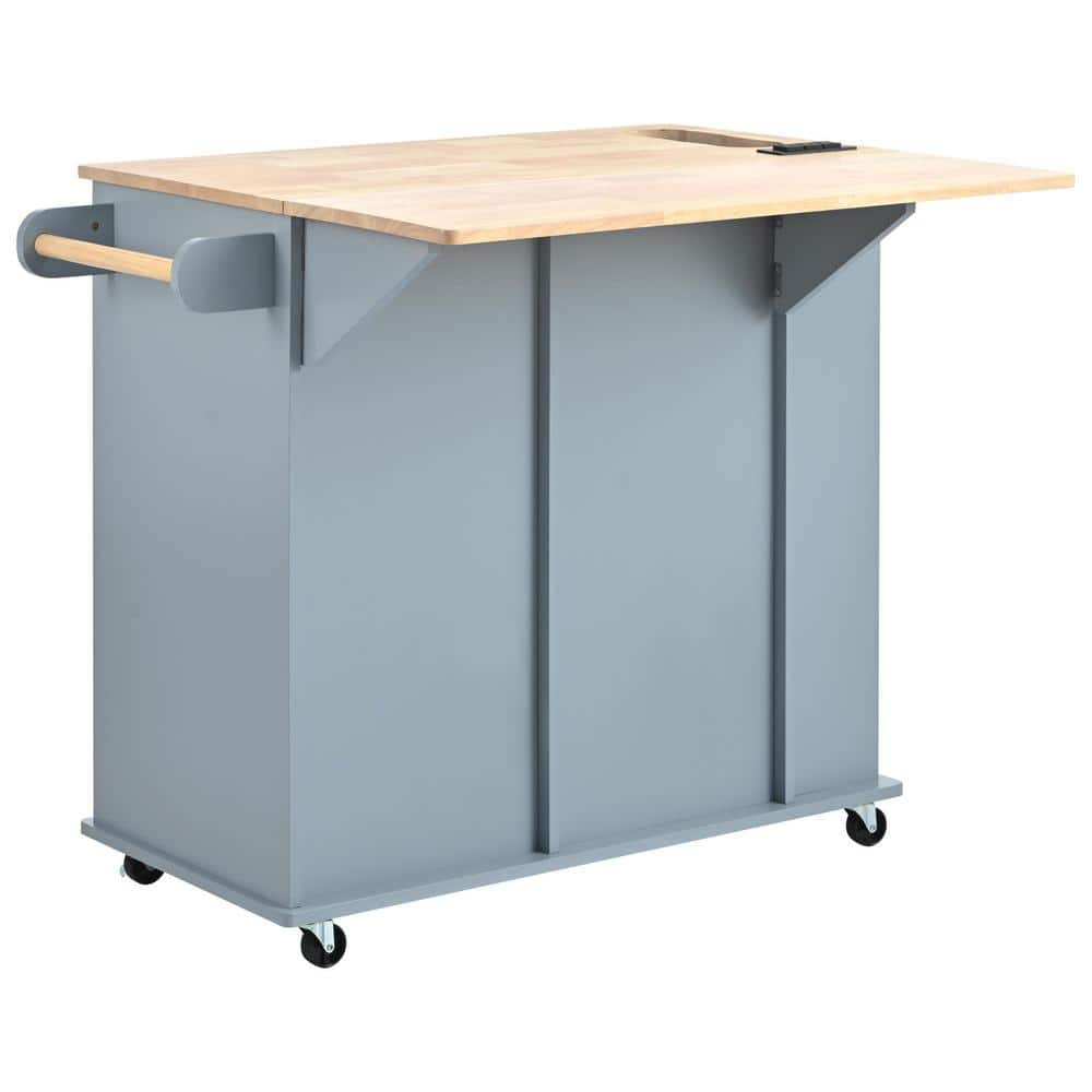 ANTFURN 39.80 in. W x 29.33 in. D Blue Wood Kitchen Cart with Drawers ...